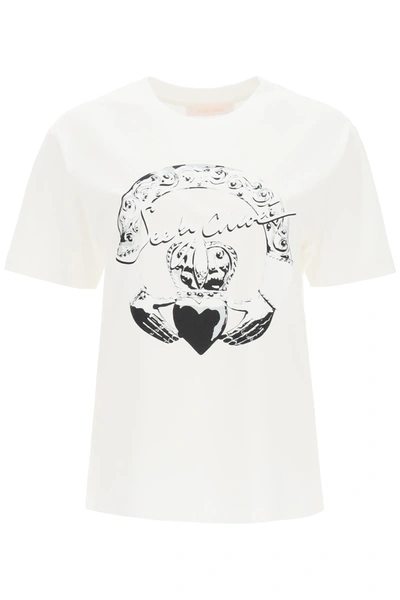 Shop See By Chloé T-shirt With Logo Print In White Powder (white)