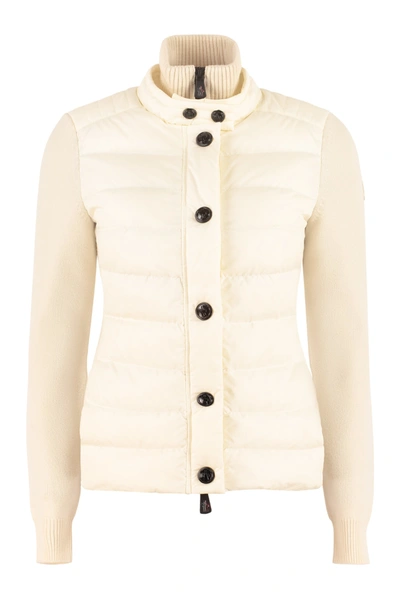 Shop Moncler Cardigan With Padded Front Panel In Panna