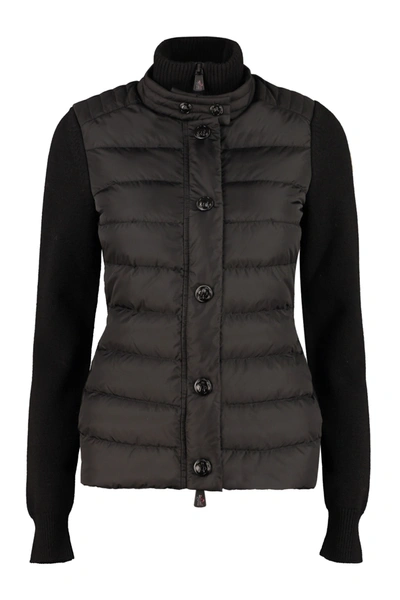 Shop Moncler Padded Front Panel Cardigan In Black