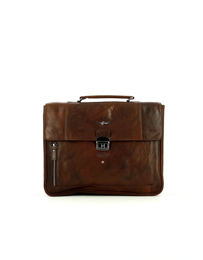 Shop Aeronautica Militare Brown Briefcase In Dark Brown