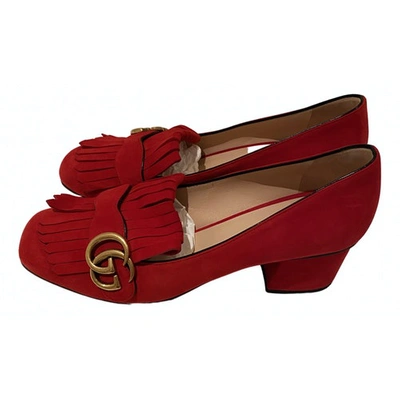 Pre-owned Gucci Marmont Red Suede Heels