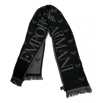 Pre-owned Emporio Armani Wool Scarf & Pocket Square In Black