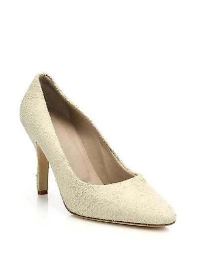 Shop Helmut Lang Distressed Suede Pumps In Champagne