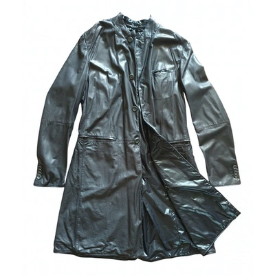 Pre-owned Giorgio Armani Leather Coat In Black