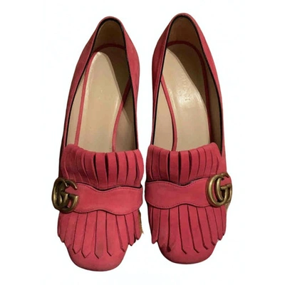Pre-owned Gucci Marmont Pink Suede Flats