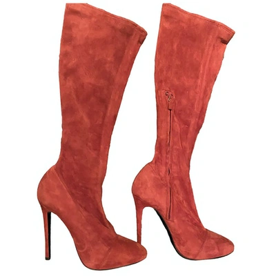 Pre-owned Ermanno Scervino Burgundy Suede Ankle Boots
