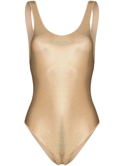 Shop Oseree Metallic Sheen Swimsuit In Gold