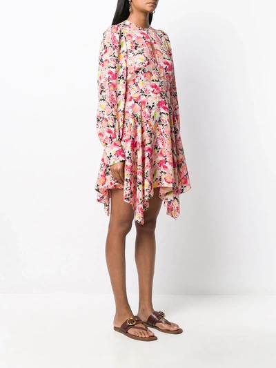 Stella Mccartney Watercolor Floral Print Long-sleeve Asymmetrical Dress In Pink
