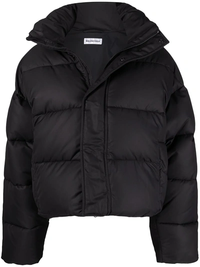 Shop Balenciaga Bb Puffer Jacket In Black