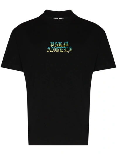 Shop Palm Angels Logo Print Cotton T-shirt In Black