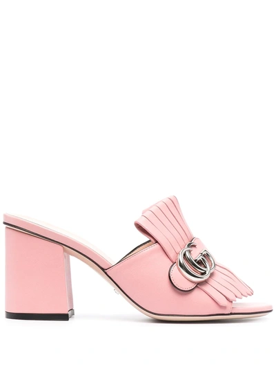 Shop Gucci Logo-plaque 85mm Mules In Pink