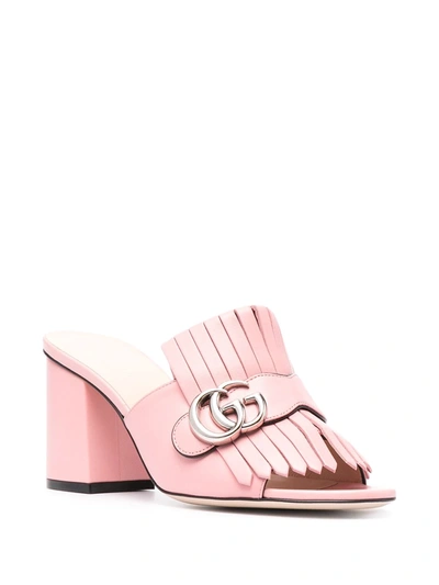 Shop Gucci Logo-plaque 85mm Mules In Pink