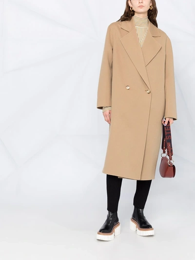 Stella Mccartney Oversized Double-breasted Wool-felt Coat In Brown