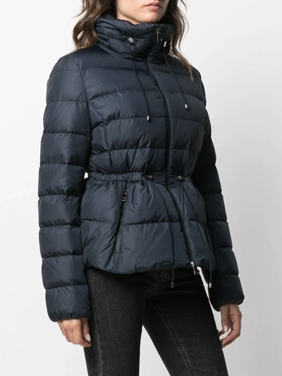 Shop Moncler Belted Puffer Jacket In Blue