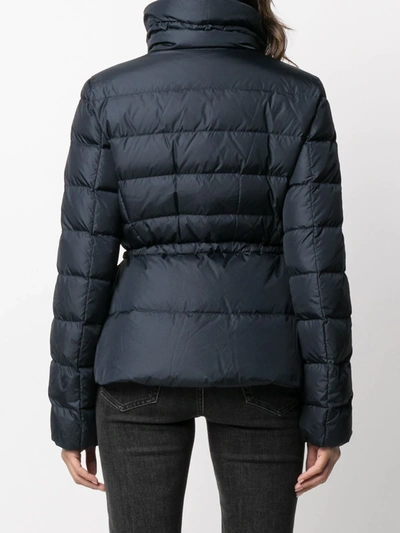 Shop Moncler Belted Puffer Jacket In Blue