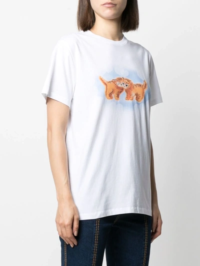 Shop Ganni Kitten-print Organic-cotton T-shirt In White
