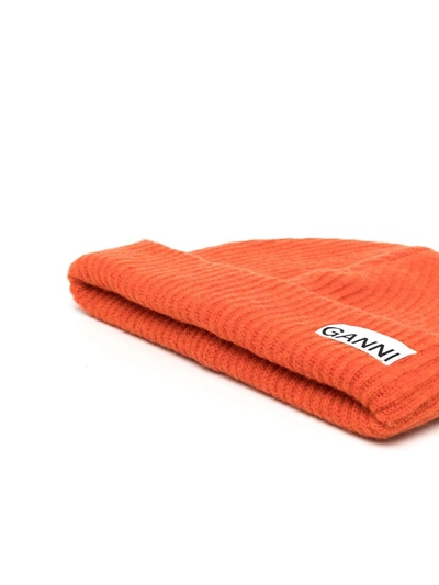 Shop Ganni Recycled Wool Beanie In Orange