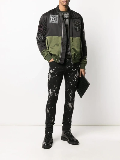 Shop John Richmond Distressed Skinny Trousers In Black