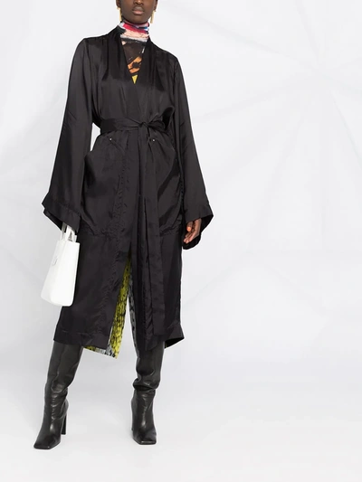 Shop Rick Owens Graphic-print Tie-fastening Coat In Black