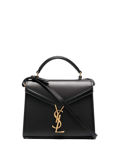 Shop Saint Laurent Mini Cassandra Monogram Tote Bag In Black