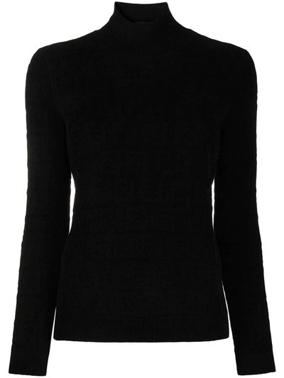 Shop Fendi Ff Jacquard High-neck Jumper In Black