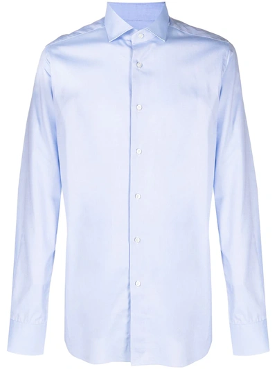 Shop Xacus Spread-collar Cotton Shirt In Blue