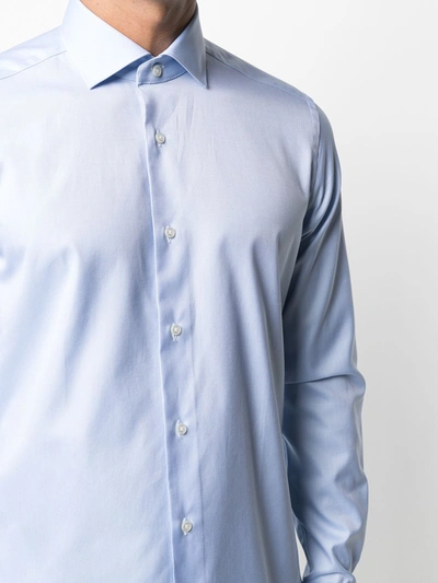 Shop Xacus Spread-collar Cotton Shirt In Blue