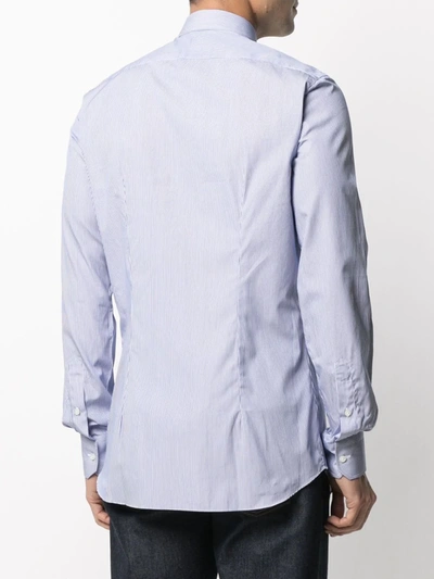 Shop Xacus Pinstripe Cotton Shirt In Blue