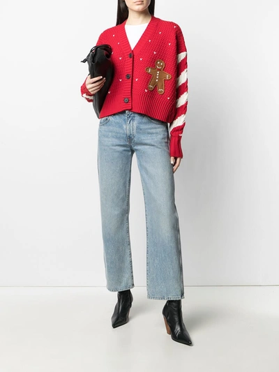 Shop Alanui Candycane Cropped Cardigan In Red