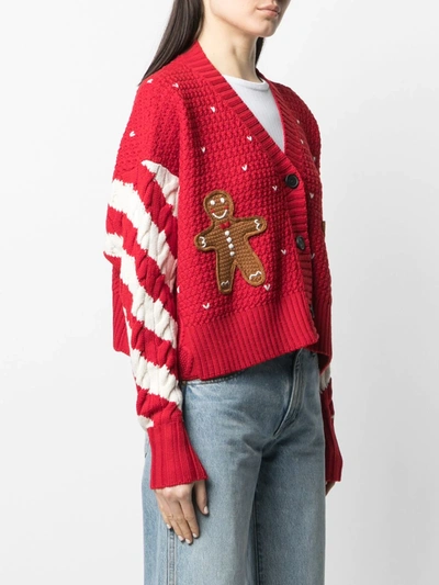 Shop Alanui Candycane Cropped Cardigan In Red