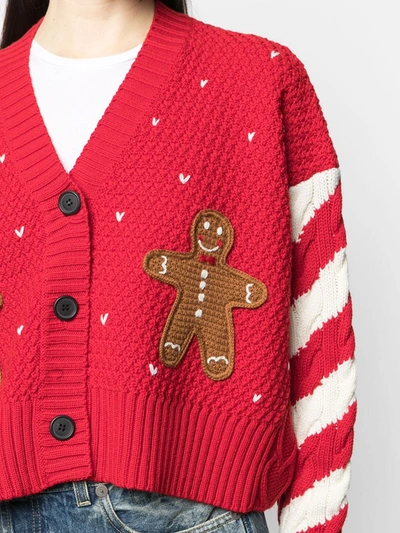 Shop Alanui Candycane Cropped Cardigan In Red