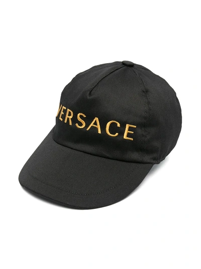Shop Young Versace Logo-embroidered Baseball Cap In Black
