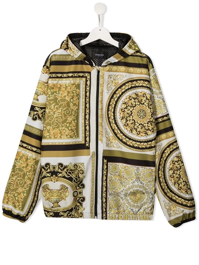 Shop Young Versace Teen Barocco-print Hooded Jacket In White