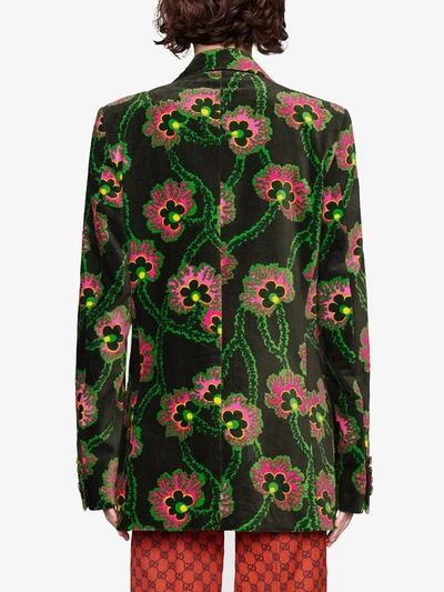Shop Gucci X Ken Scott Floral Print Velvet Jacket In Black