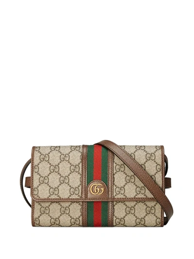 Shop Gucci Mini Ophidia Crossbody Bag In Brown