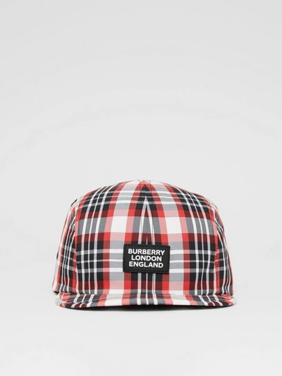 Shop Burberry Logo Appliqué Tartan Nylon Cap In Bright Red