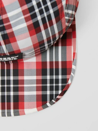 Shop Burberry Logo Appliqué Tartan Nylon Cap In Bright Red