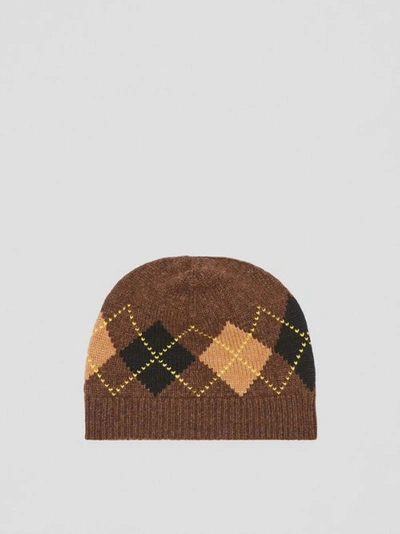 Shop Burberry Argyle Intarsia Wool Cashmere Beanie In Brown