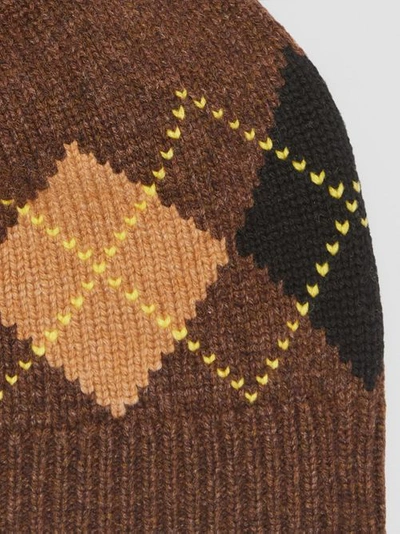 Shop Burberry Argyle Intarsia Wool Cashmere Beanie In Brown