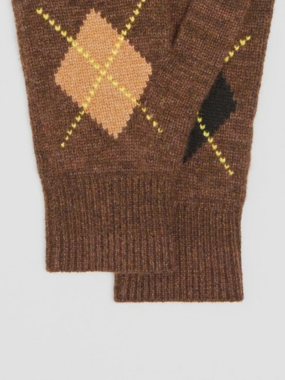 Shop Burberry Argyle Intarsia Wool Cashmere Gloves In Brown