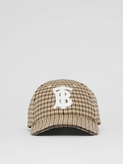 Shop Burberry Monogram Motif Houndstooth Check Baseball Cap In Fawn