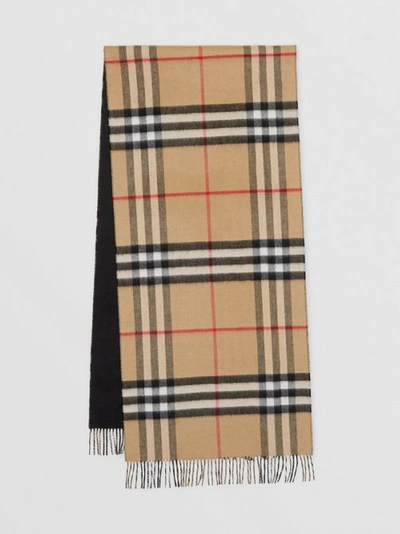 Shop Burberry Check Cashmere Reversible Scarf In Black