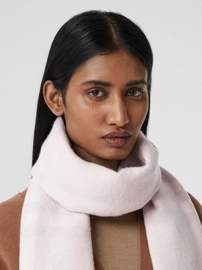 Burberry Reversible Check Cashmere Scarf In Frosted Pink | ModeSens