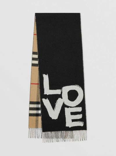 Shop Burberry Love And Check Cashmere Jacquard Scarf In Black