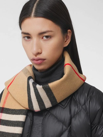 Shop Burberry Love And Check Cashmere Jacquard Scarf In Black