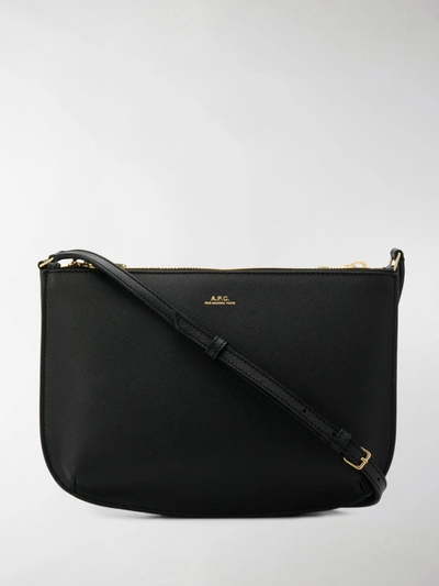 Shop Apc Zipped Logo Crossbody Bag In Black