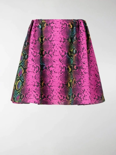 Shop Versace Snakeskin Print Skater Skirt In Pink