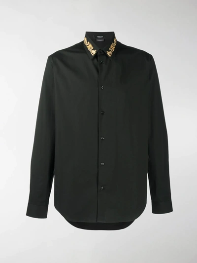 Shop Versace Baroque Embroidered-collar Shirt In Black
