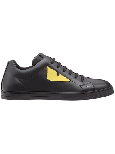 Shop Fendi Leather Sneakers In Black