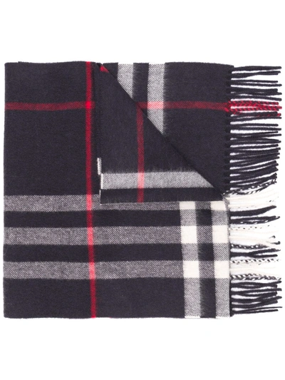 Shop Burberry Check Pattern Scarf In Blue
